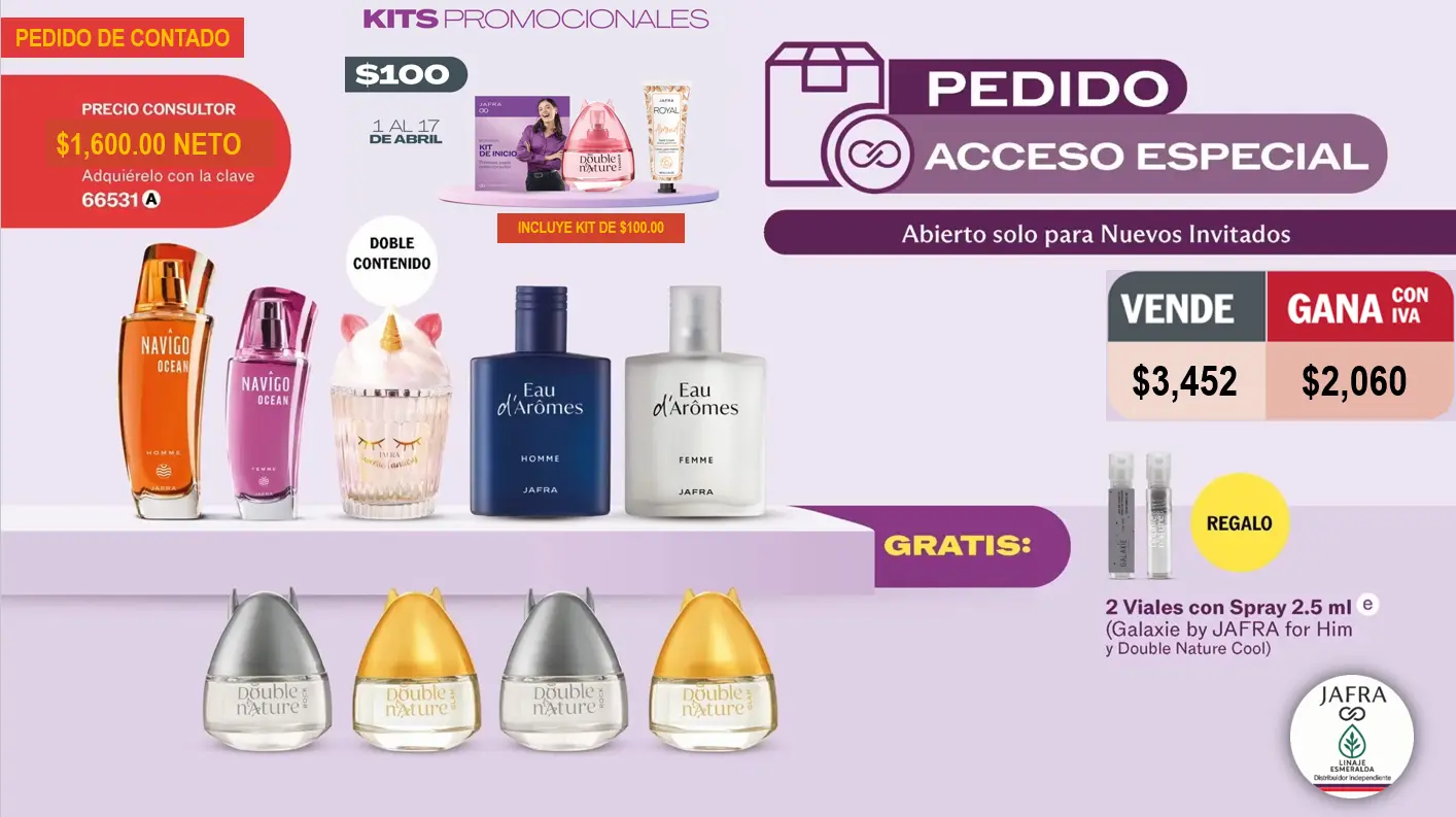 Pedido contado Acceso Especial $100 - 1 al 17 Abril 2026 JAFRA LINAJE